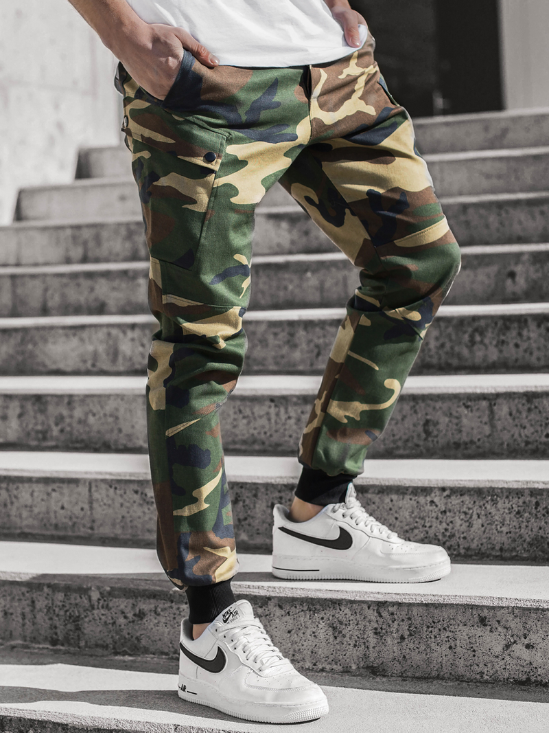 Moške hlače chino jogger maskirno-zelene OZONEE O/11103