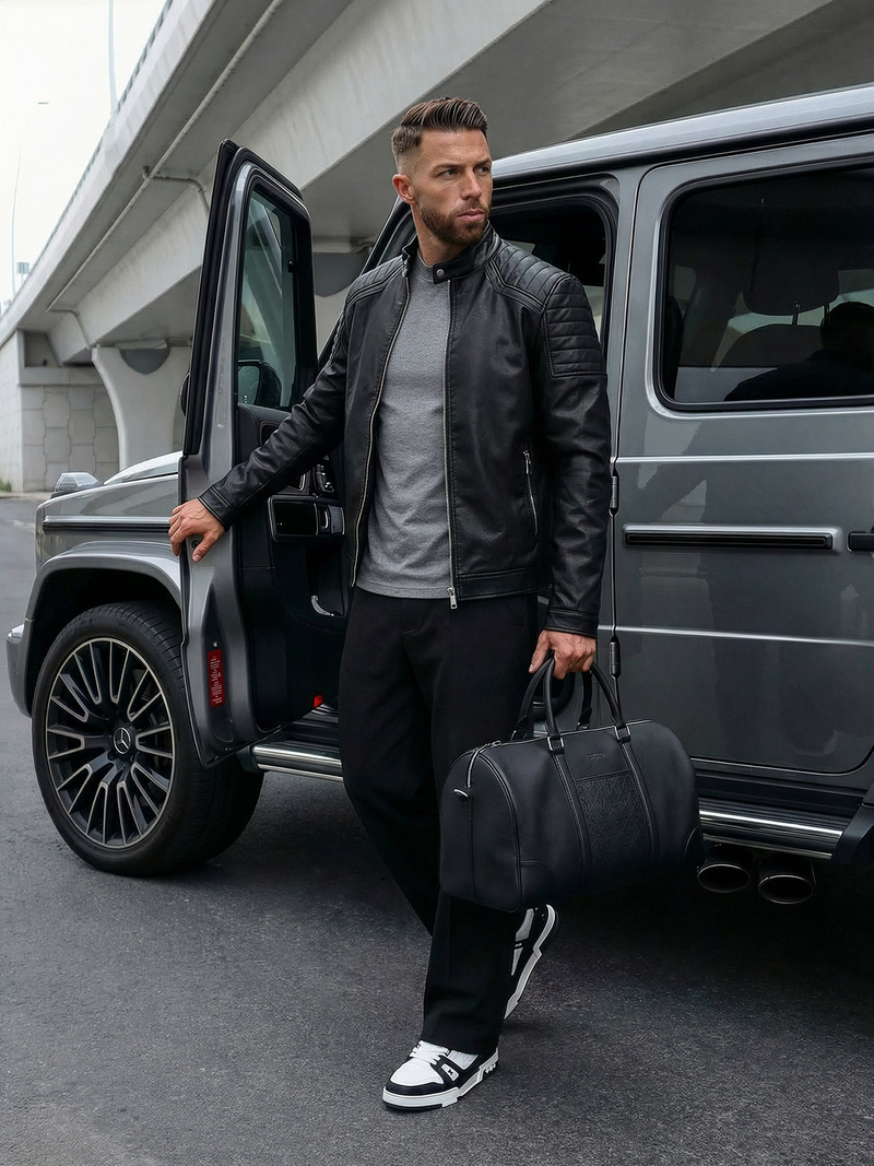 Moška usnjena jakna črna OZONEE JS/11Z8139