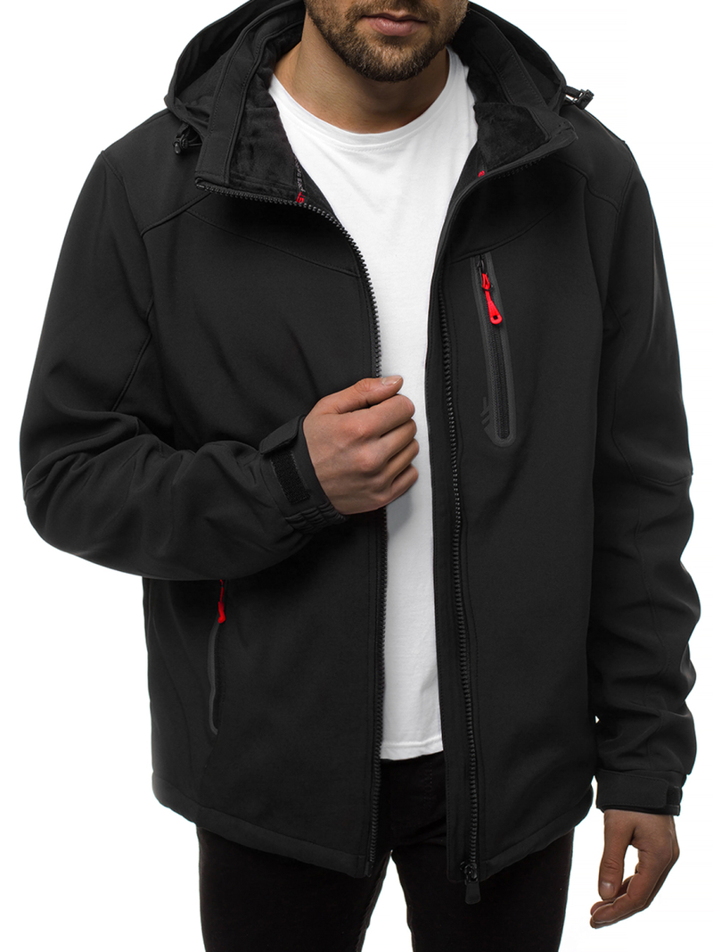 Moška softshell jakna s kapuco črno-rdeča OZONEE GE/12269Z