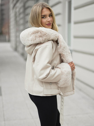Ženska usnjena jakna ecru OZONEE JS/61M8506/290Z