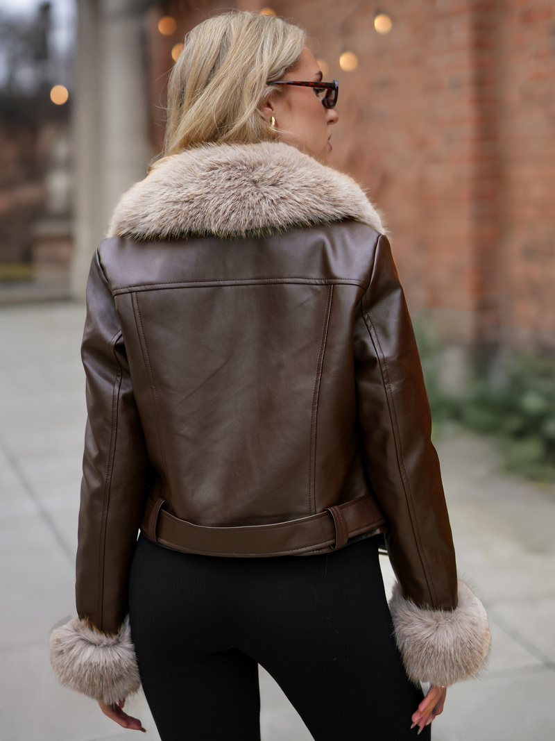 Ženska usnjena jakna čokolada OZONEE JS/61M8511/158