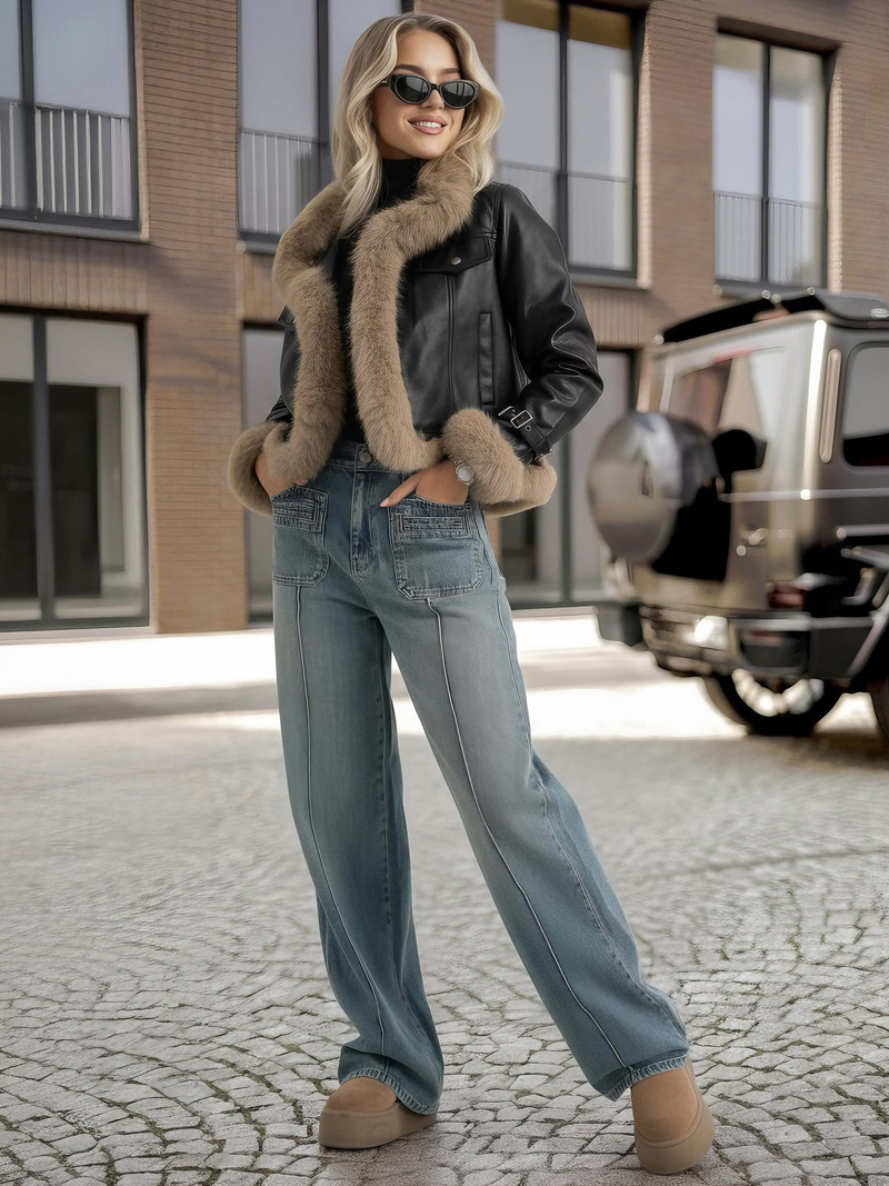 Ženska usnjena jakna črna OZONEE JS/61M8517/392