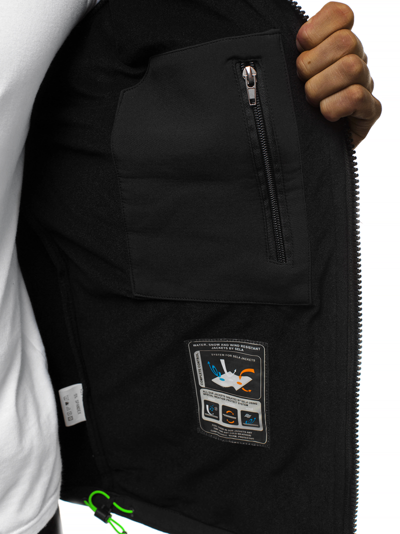 Moška softshell jakna s kapuco črno-zelena OZONEE GE/12259Z