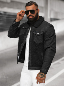 Moška jeans jakna šerpa črna OZONEE NB/MJ533NZ