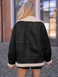 Ženska usnjena jakna črno-bež OZONEE JS/61M8502/392B