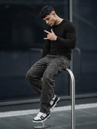 Moške kavbojke grafitne OZONEE O/KK2828/5Z