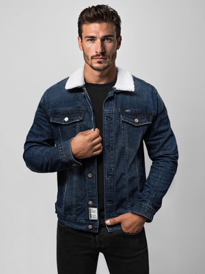 Moška jeans jakna šerpa mornarsko modra OZONEE NB/MJ517BSZ