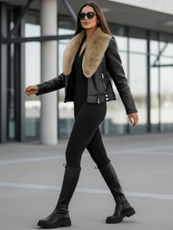 Ženska usnjena jakna črno-bež OZONEE JS/61M8508/392BZ