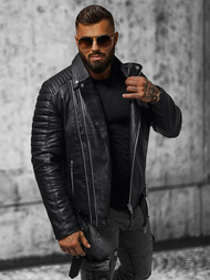 Moška usnjena jakna črna OZONEE JS/11Z8005Z