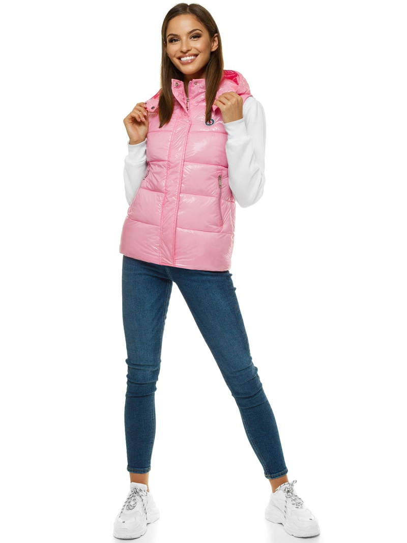 Ženski brezrokavnik s kapuco svetlo roza OZONEE O/SW025/21