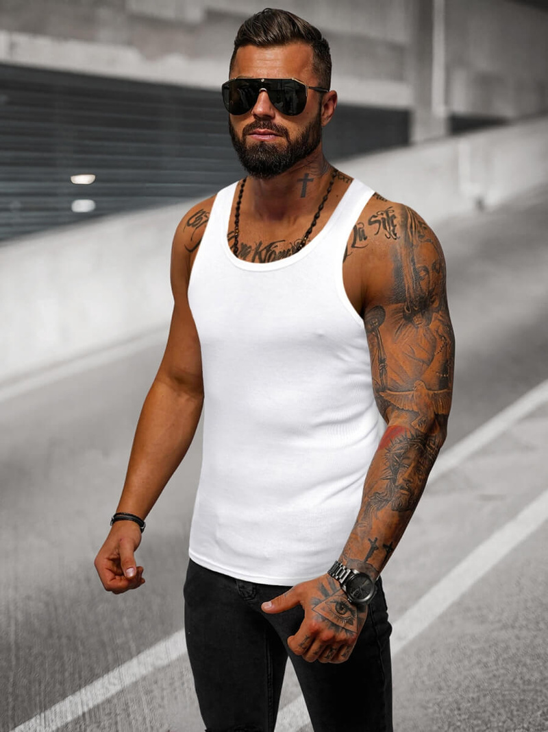 Moška majica brez rokavov bela OZONEE JS/NB002