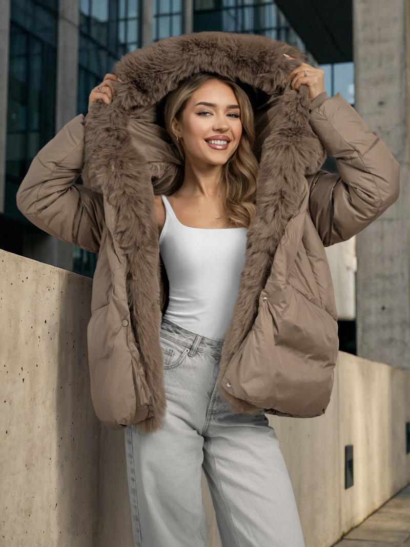 Ženska jakna temno bež OZONEE O/16M9179/84Z