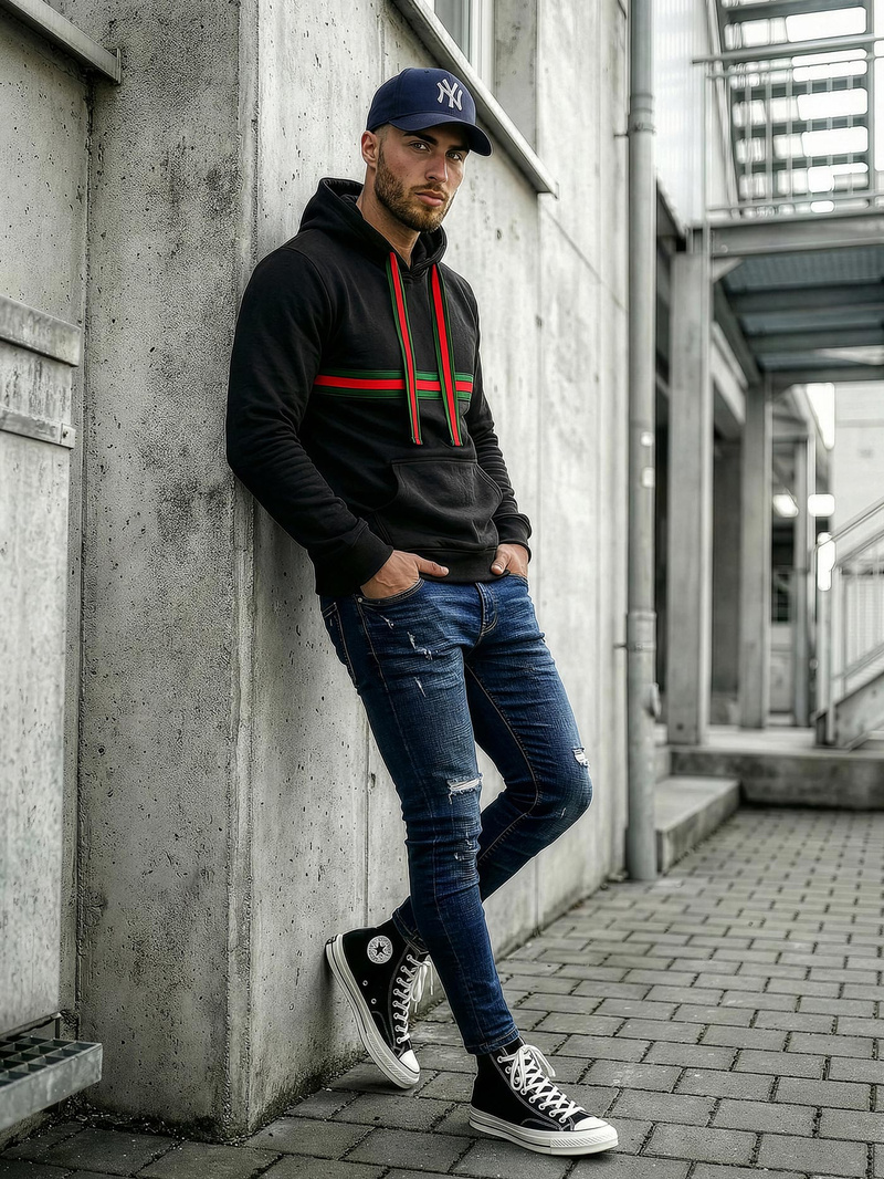 Moška jopa s kapuco črna OZONEE JS/8B1735/3Z