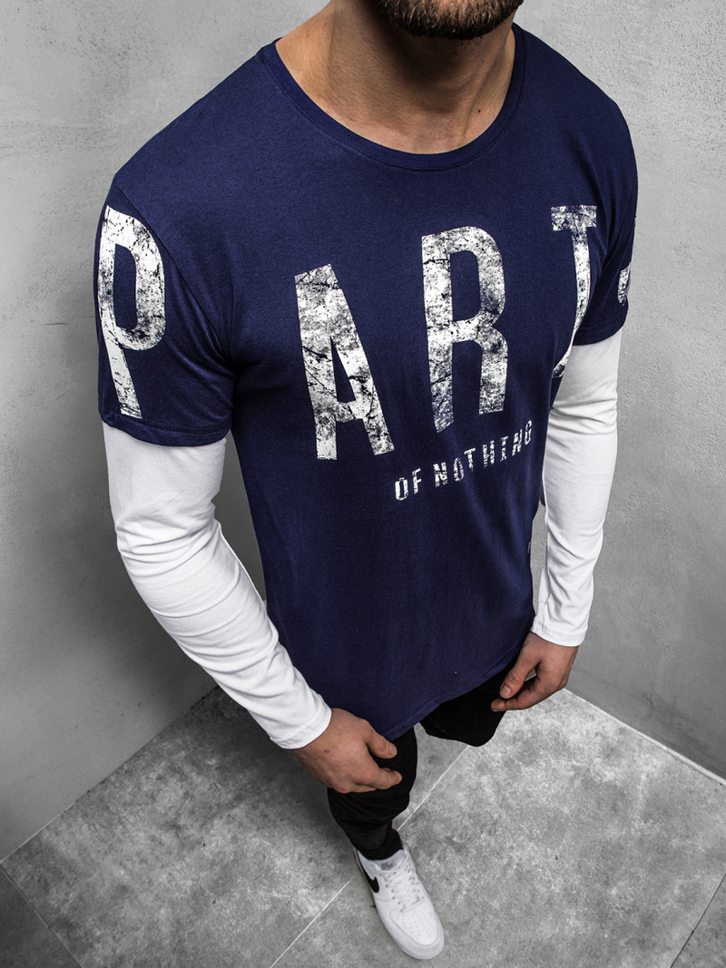 Moška majica z dolgimi rokavi mornarsko modra OZONEE O/1292Z