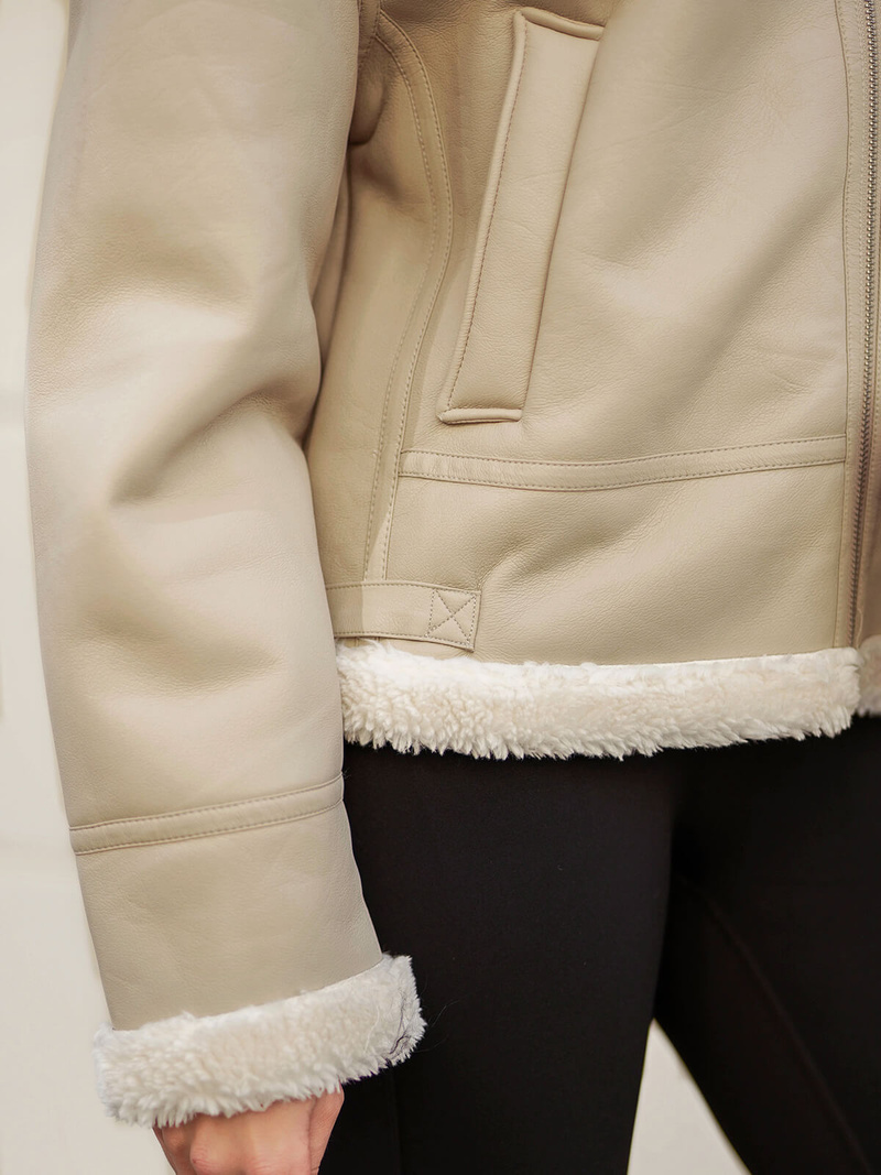 Ženska usnjena jakna bež OZONEE JS/11Z8178