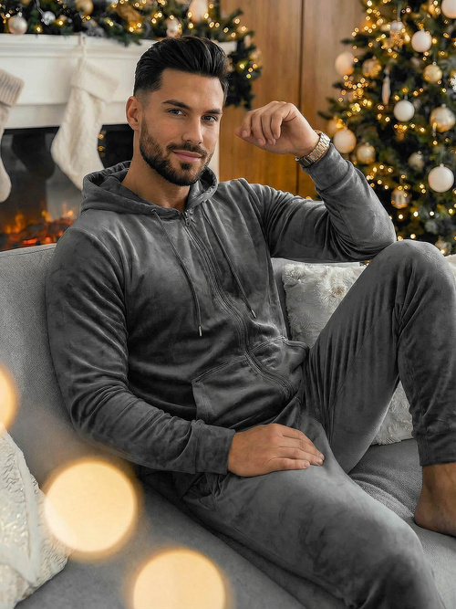 Moška trenirka iz velurja grafitni OZONEE JS/8C1169/6Z