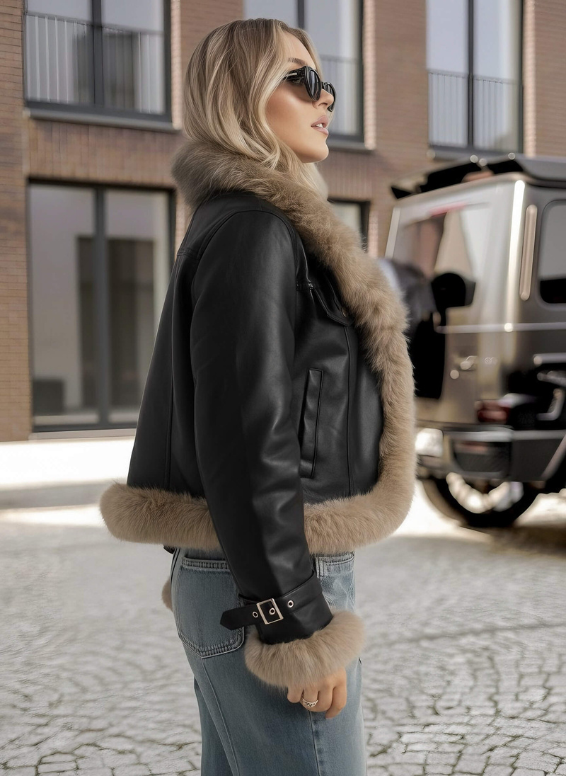 Ženska usnjena jakna črna OZONEE JS/61M8517/392