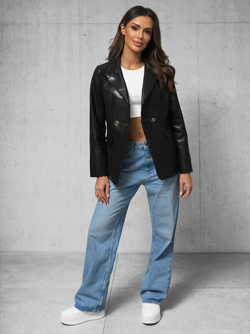 Ženska usnjena jakna črna OZONEE JS/11Z8121