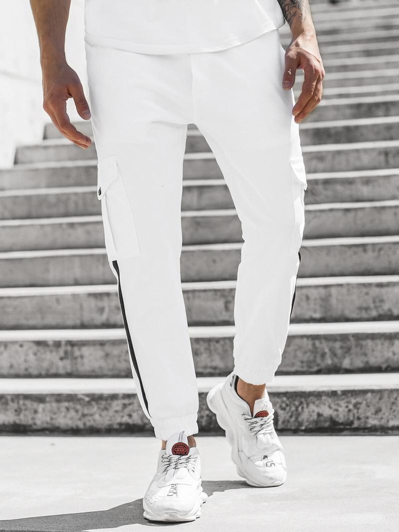 Moške hlače chino jogger bele OZONEE DJ/5580