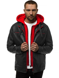 Moška usnjena jakna črno-rdeča OZONEE N/6129Z