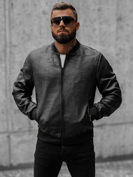 Moška usnjena bomber jakna črna OZONEE O/3A63