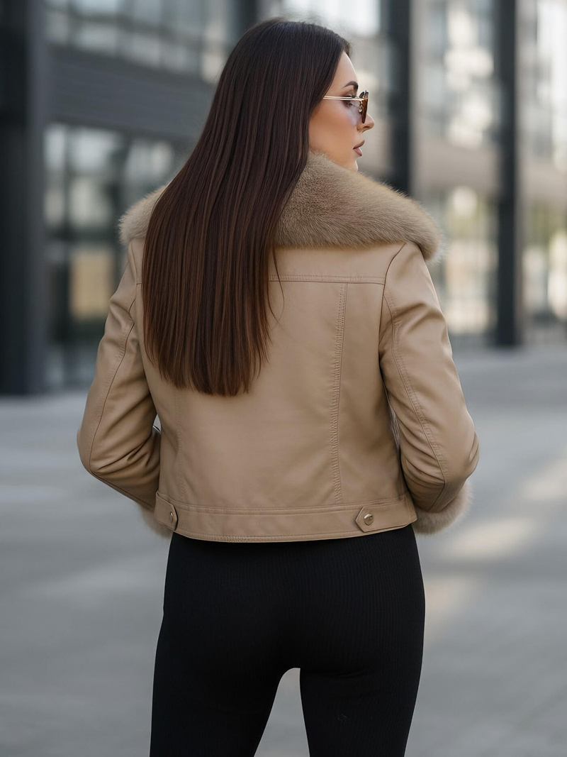 Ženska usnjena jakna bež OZONEE JS/61M8513/84Z