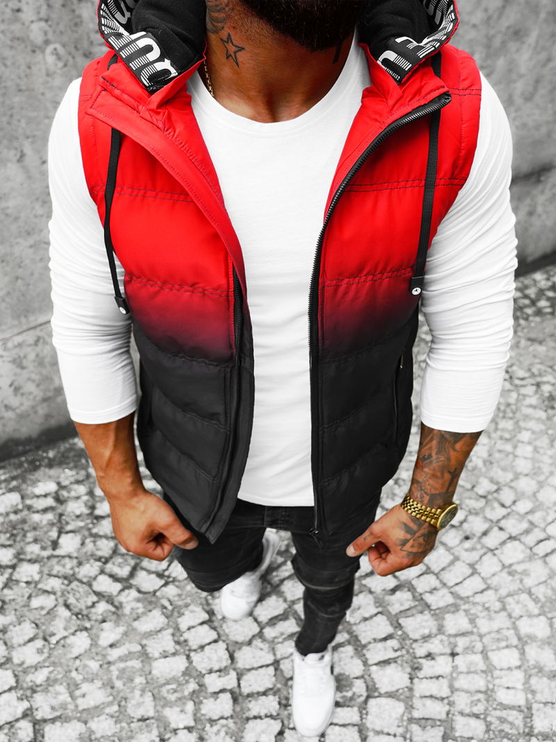 Moški brezrokavnik s kapuco rdečo-črni OZONEE JS/M757/270