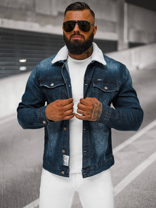 Moška jeans jakna šerpa temno-modra OZONEE NB/MJ516BSZ