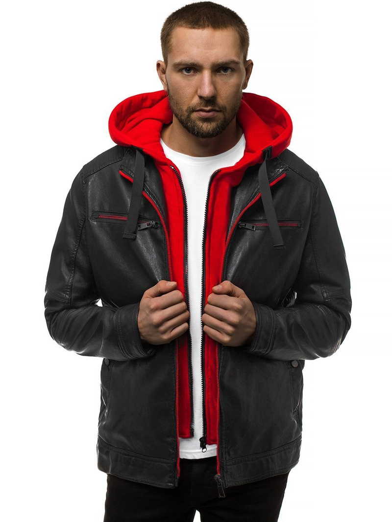 Moška usnjena jakna črno-rdeča OZONEE N/6129Z