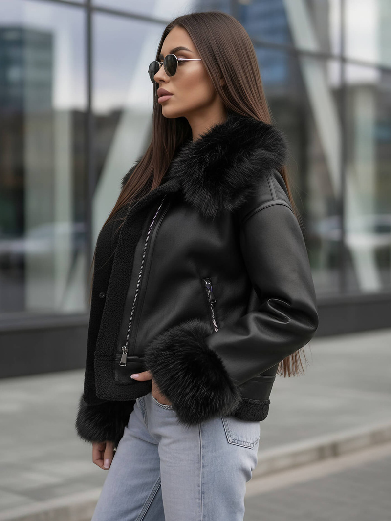 Ženska usnjena jakna črna OZONEE JS/61M8505/392Z