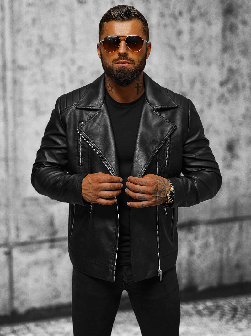 Moška usnjena jakna črna OZONEE JS/11Z8067