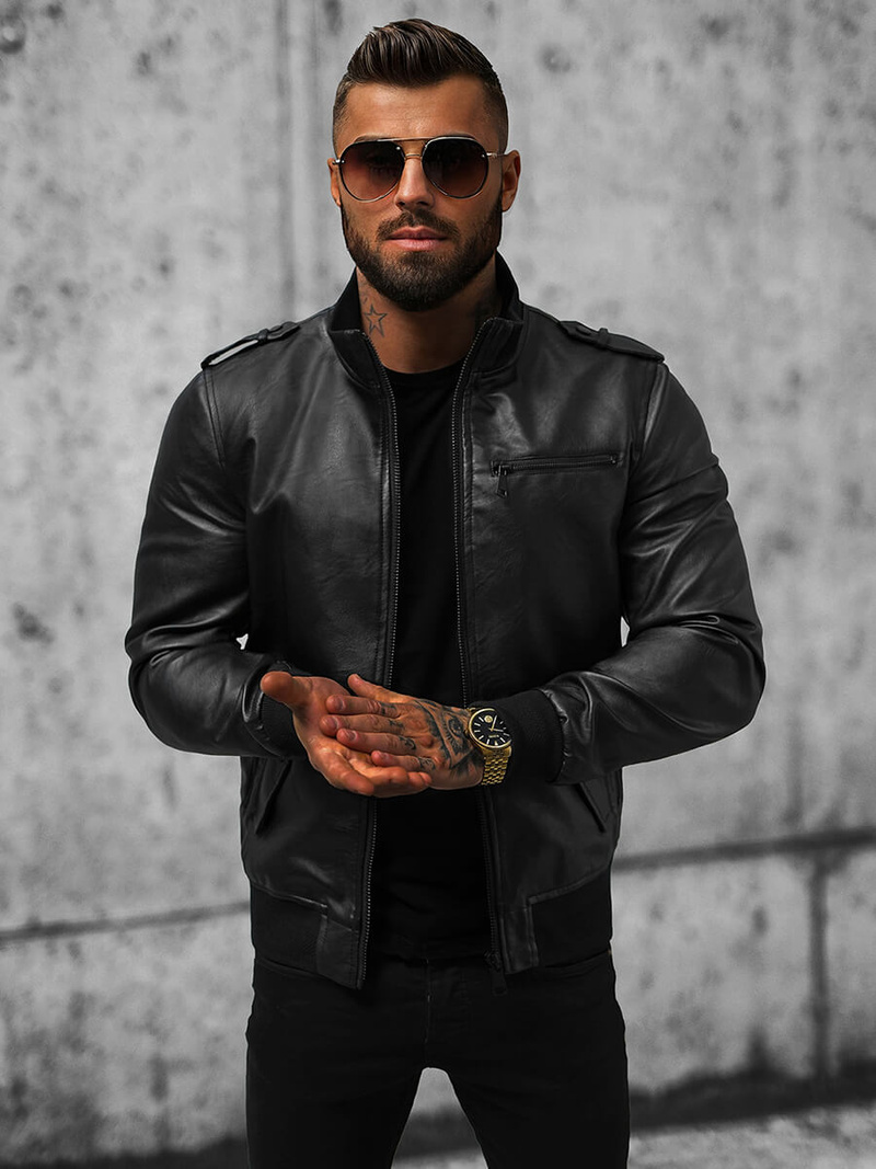 Moška usnjena jakna črna OZONEE O/8907