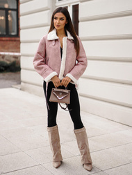 Ženska usnjena jakna praškasto roza OZONEE O/81331