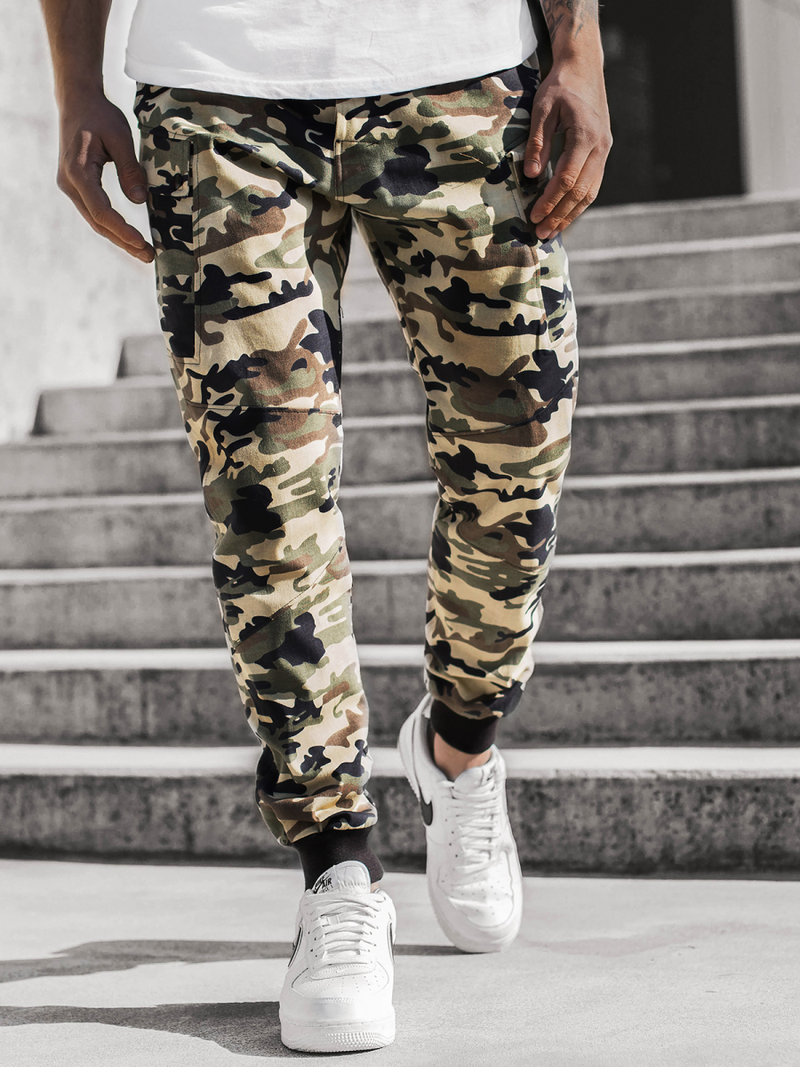 Moške hlače chino jogger maskirno-bež OZONEE O/11103