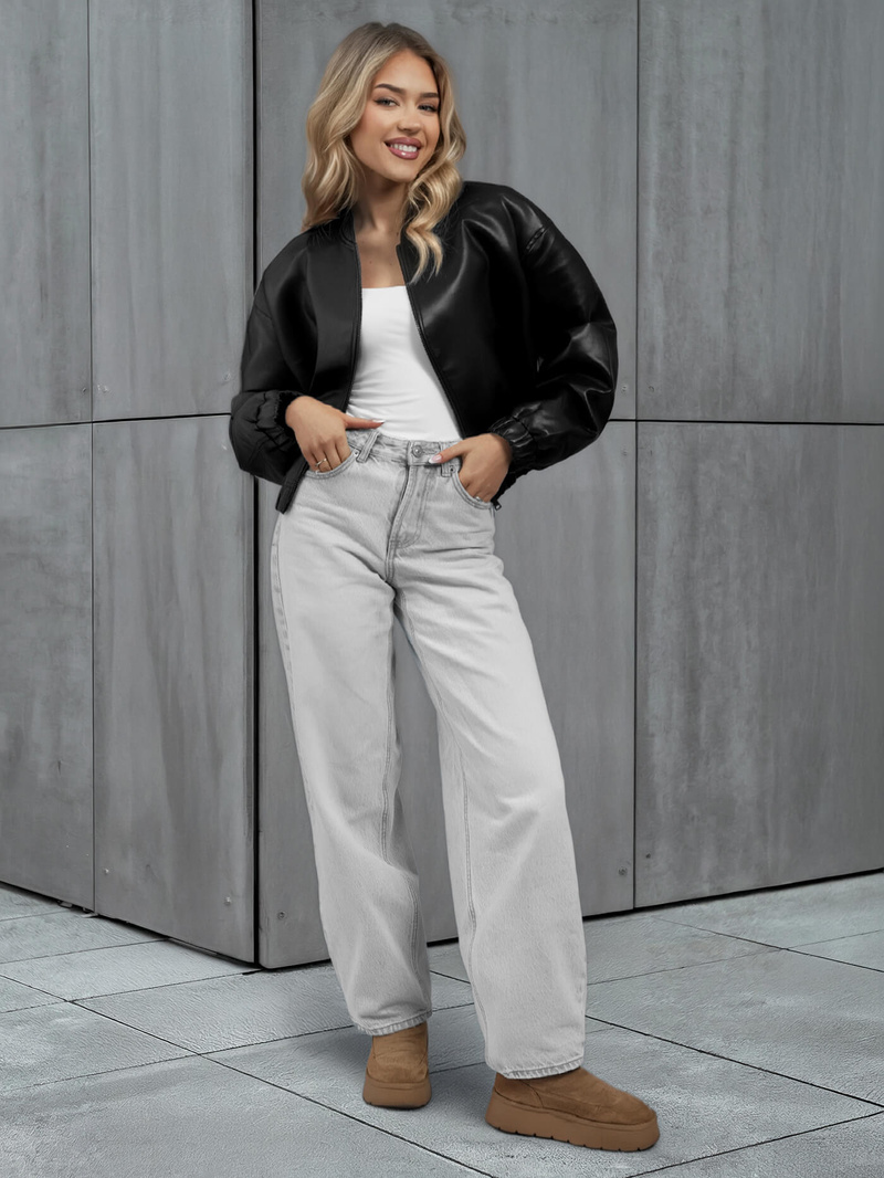 Ženska usnjena jakna črna OZONEE JS/11Z8281Z