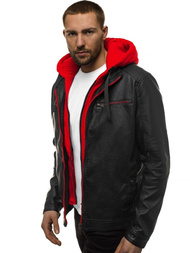 Moška usnjena jakna črno-rdeča OZONEE N/6129Z