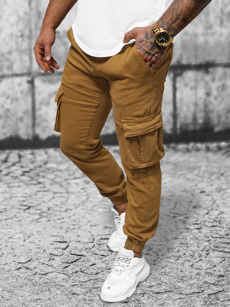 Moške hlače chino jogger temno camel OZONEE NB/MP0105KSZ