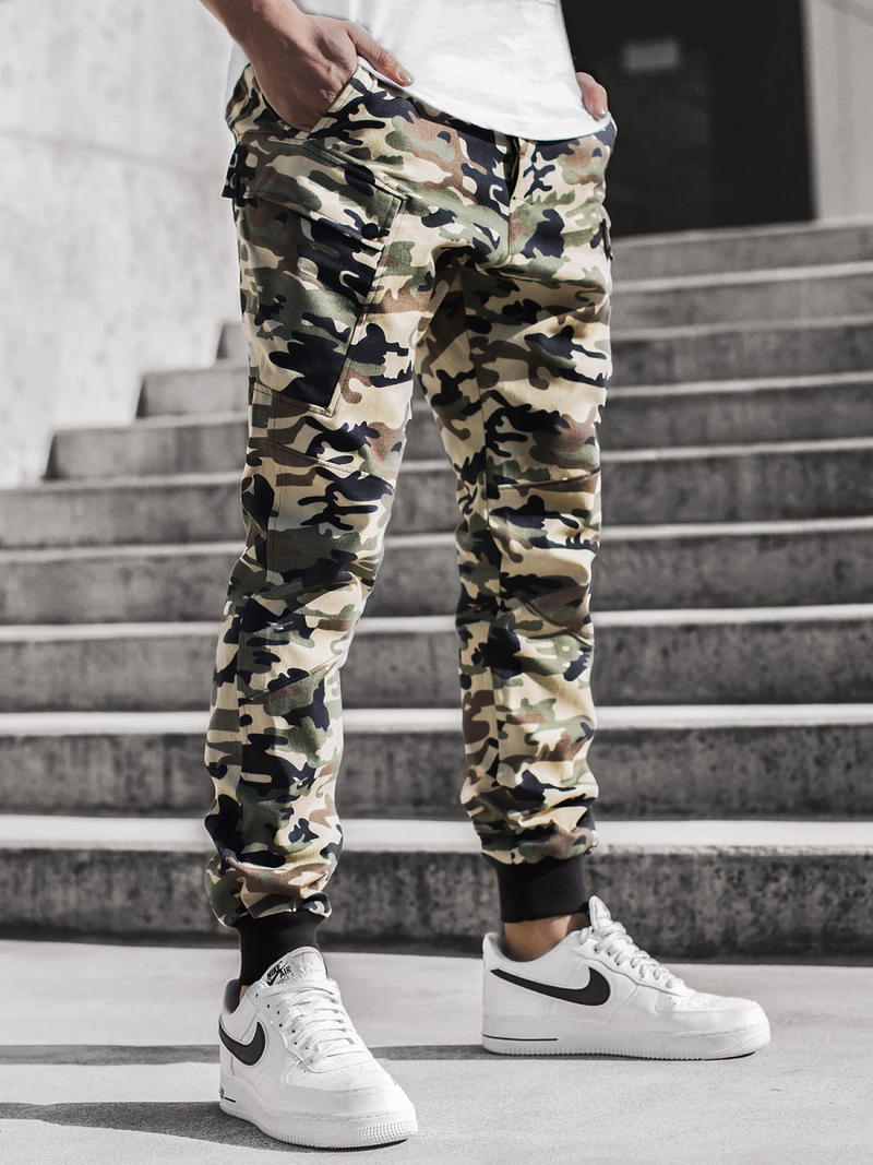 Moške hlače chino jogger maskirno-bež OZONEE O/11103