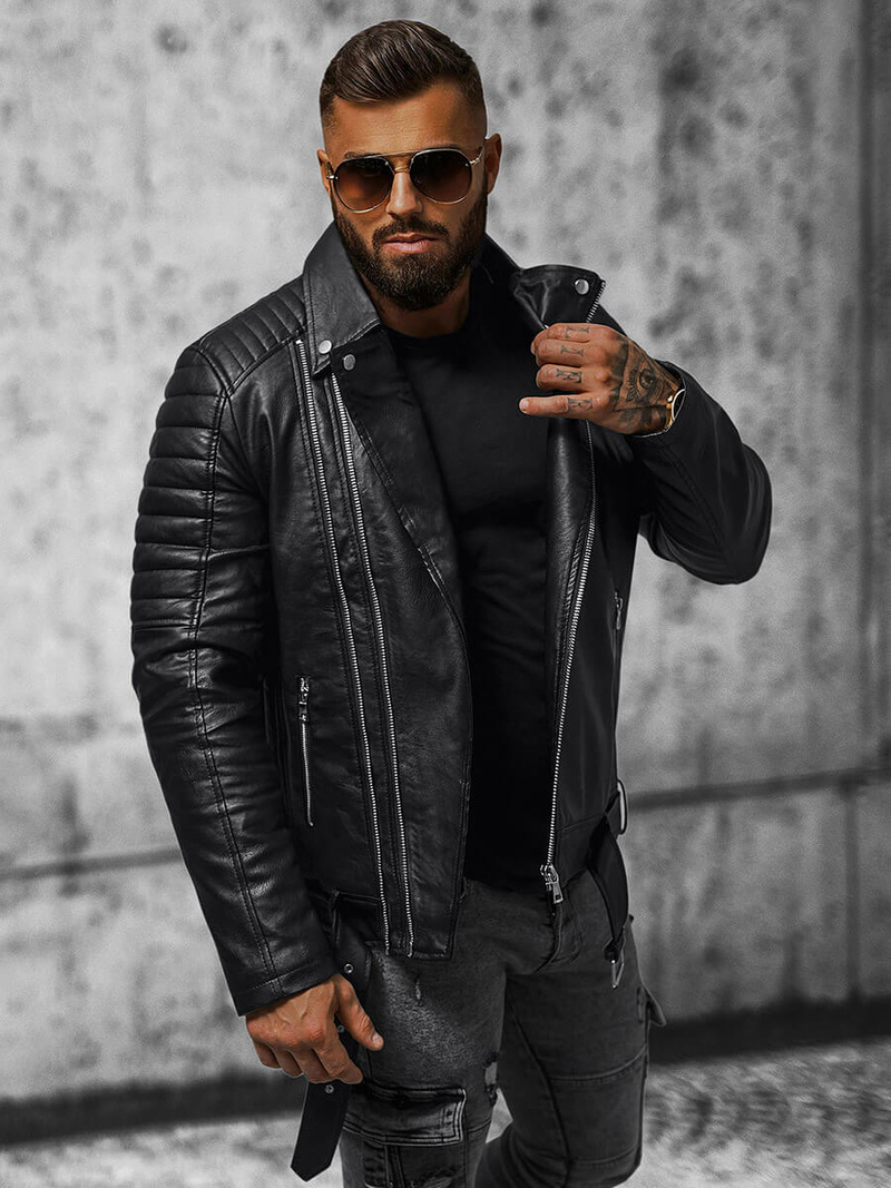 Moška usnjena jakna črna OZONEE JS/11Z8005Z