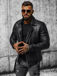 Moška usnjena jakna črna OZONEE JS/11Z8005Z