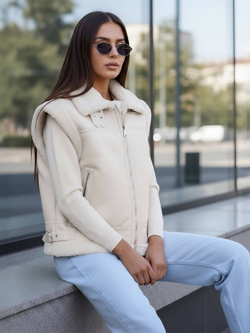 Ženski usnjena brezrokavnik bež OZONEE JS/61M8503/280Z