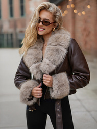 Ženska usnjena jakna čokolada OZONEE JS/61M8511/158