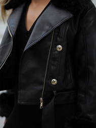 Ženska usnjena jakna črna OZONEE JS/61M8512/392A