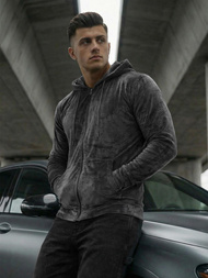 Moška iz velurja jopa s kapuco grafitna OZONEE JS/8B1168/6Z