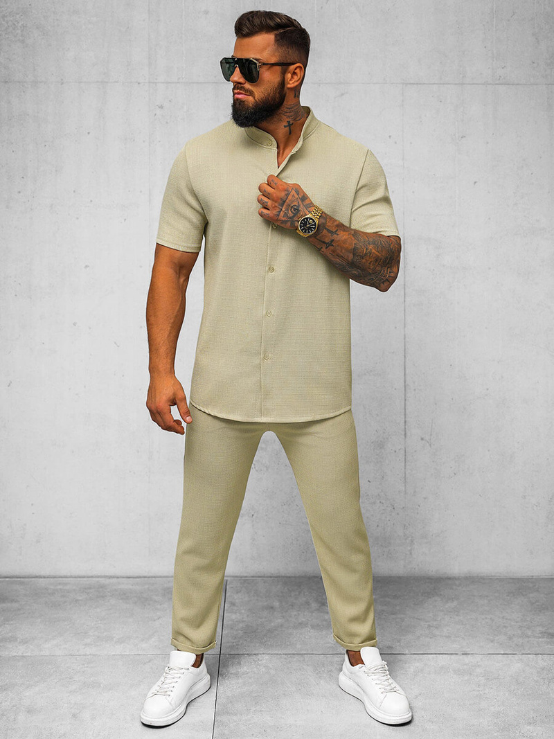 Moška majica s kratkimi rokavi bež OZONEE O/Y972T