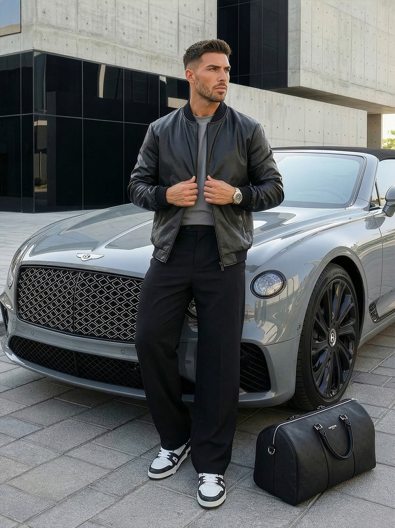 Moška usnjena jakna črna OZONEE JS/11Z8015Z