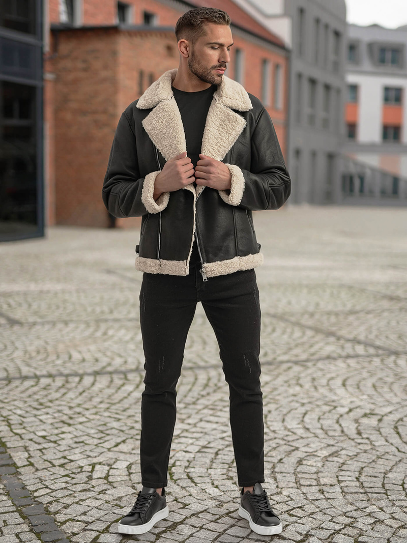 Moška usnjena jakna črna OZONEE JS/11Z8273