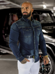 Moška jeans srajca temno-modra OZONEE O/51412