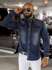 Moška jeans srajca temno-modra OZONEE O/51410