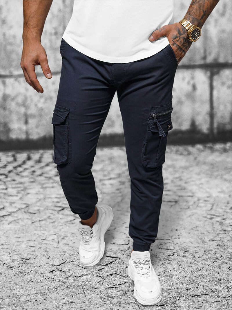 Moške Hlače Chino Jogger Mornarsko Modre OZONEE NB/MP0201BS